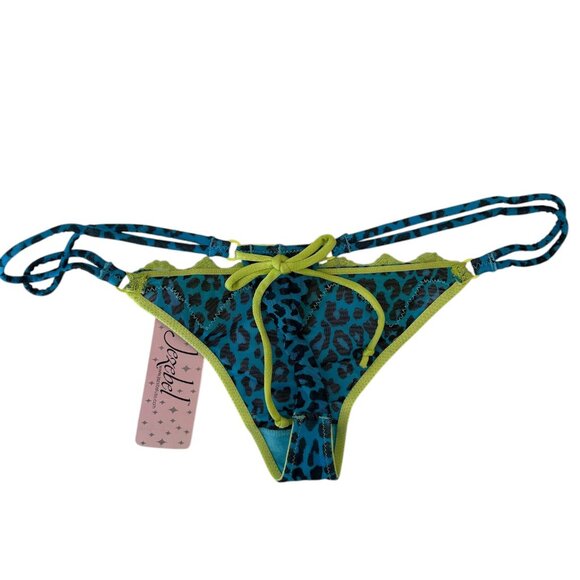 Y2K Deadstock Thong Panties Leopard Print Mesh Panty McBling Lace Bow L - Picture 2 of 3